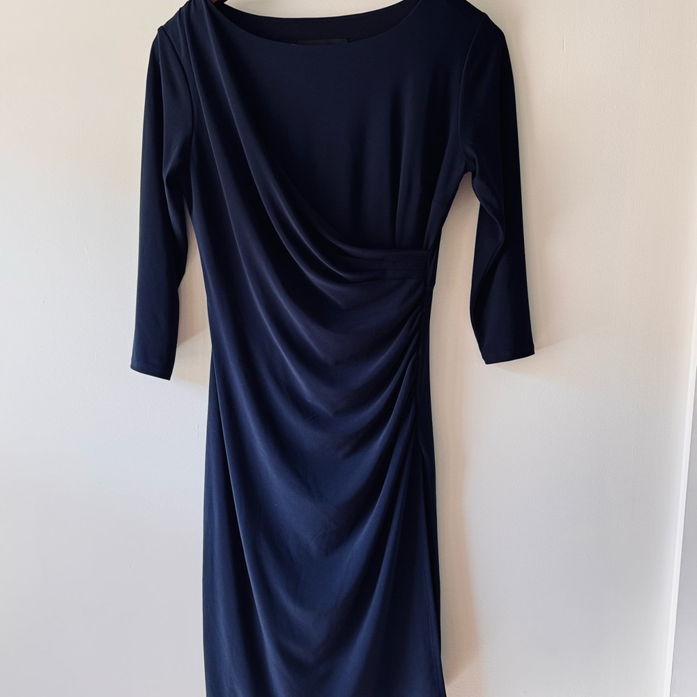 Evan Picone Blue Ruched  Sheath Dress